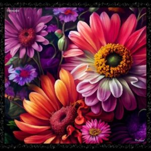 ผ้าพันคอลายดอกไม้ส้ม – orange flowers ขนาด 90 × 90 ซม.
